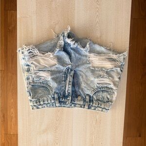 Distressed Light Blue Denim Shorts